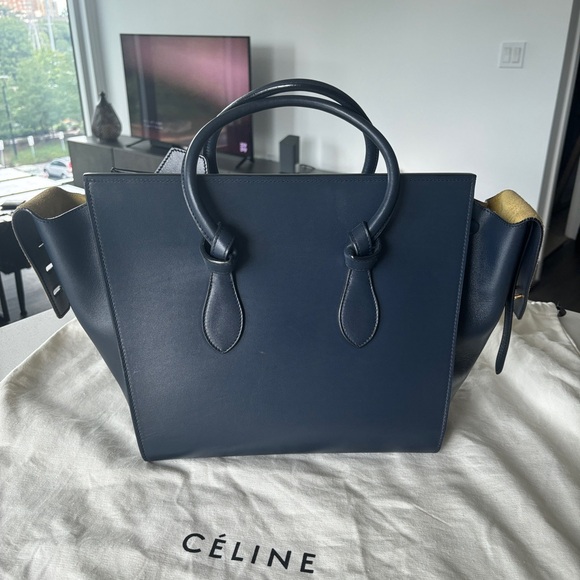 Celine Smooth Calfskin Bi-Color Tie Knot Tote Navy Blue/Yellow - Picture 4 of 12